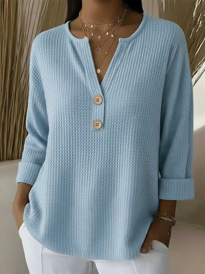 Lousia | Henley T-shirt with Textured Waffle and Buttons