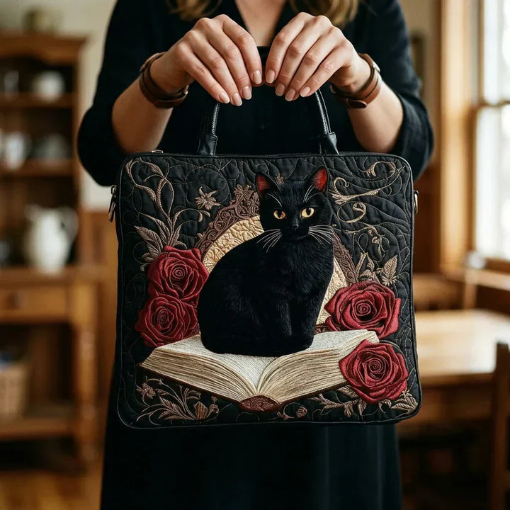 Quilted Bag - Black Cat on Books