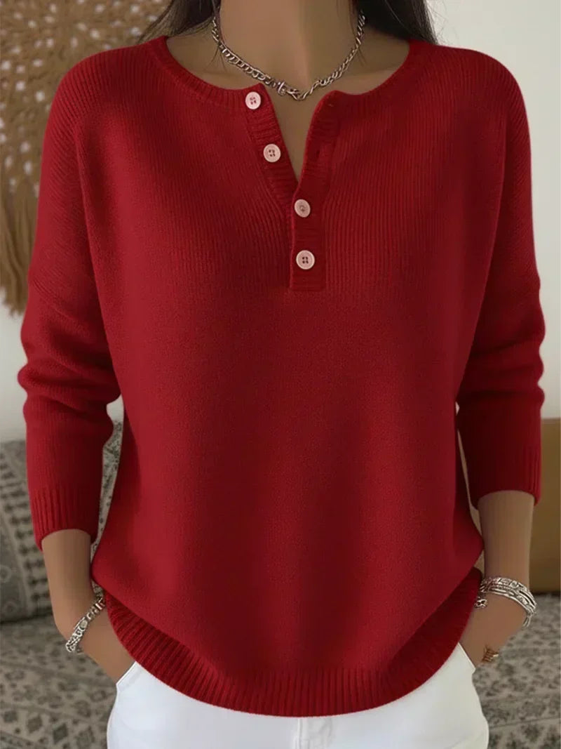 Elena | Knitted Jumper with Henley Buttons