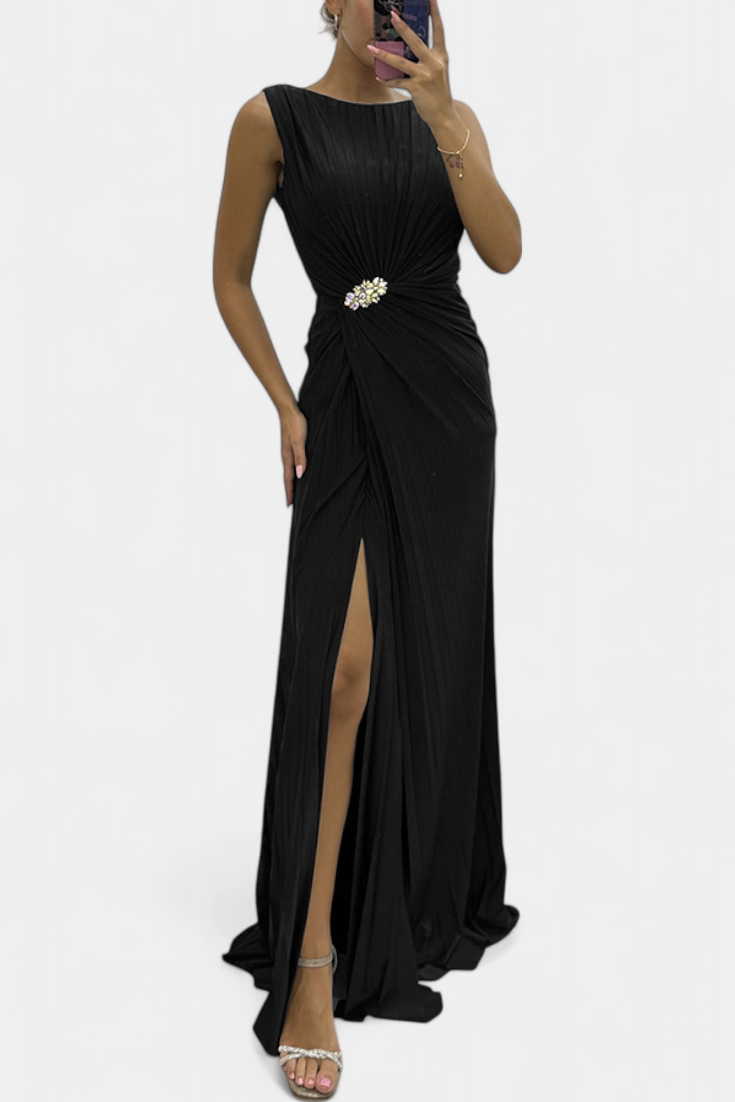 Emilija Maxi Dress with Pleats and Side Neckline