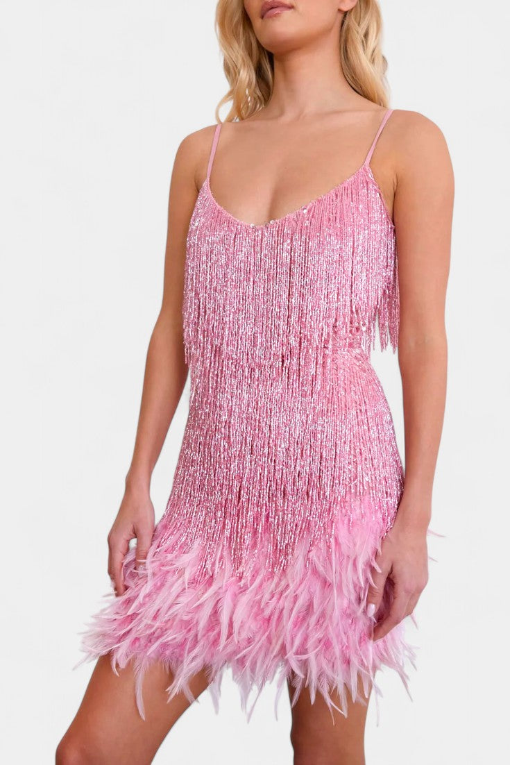 Mirjana Mini Dress with Feathers