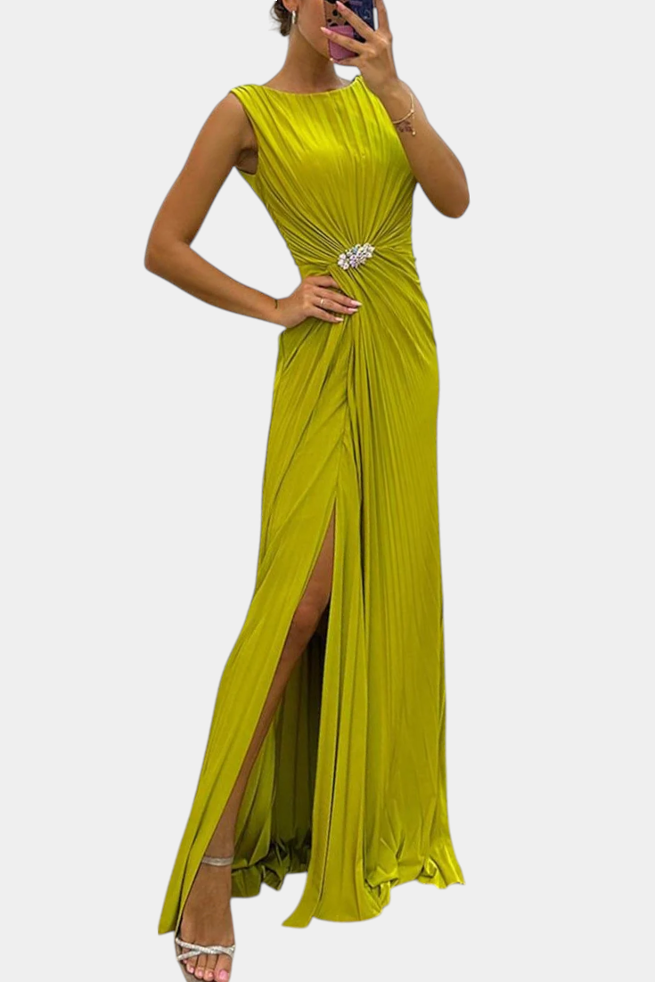 Emilija Maxi Dress with Pleats and Side Neckline