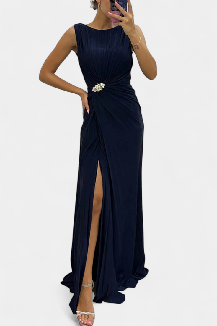 Emilija Maxi Dress with Pleats and Side Neckline