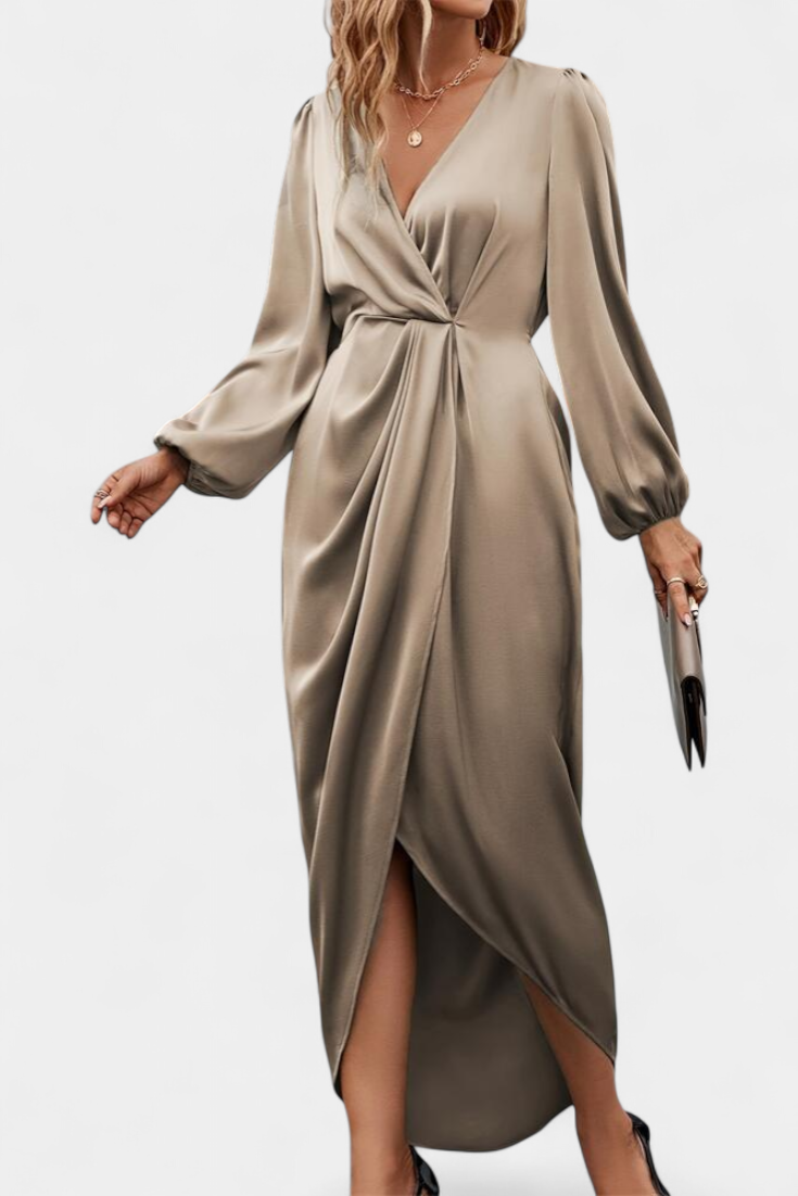 Andrea - Elegant Long Dress with V-Neck and Side Slit
