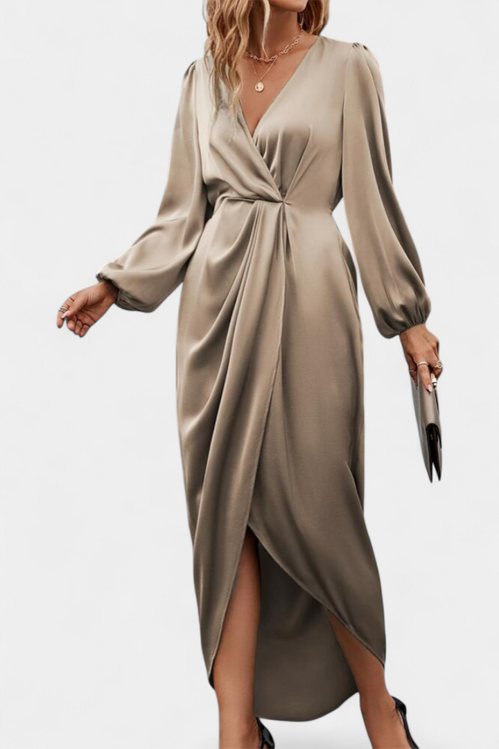 Andrea - Elegant Long Dress with V-Neck and Side Slit