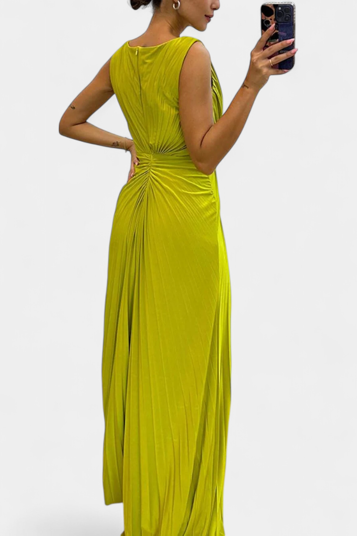Emilija Maxi Dress with Pleats and Side Neckline