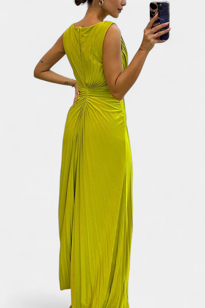 Emilija Maxi Dress with Pleats and Side Neckline