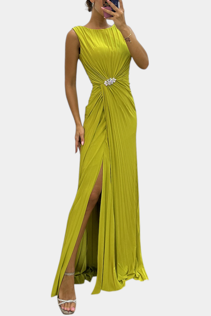 Emilija Maxi Dress with Pleats and Side Neckline