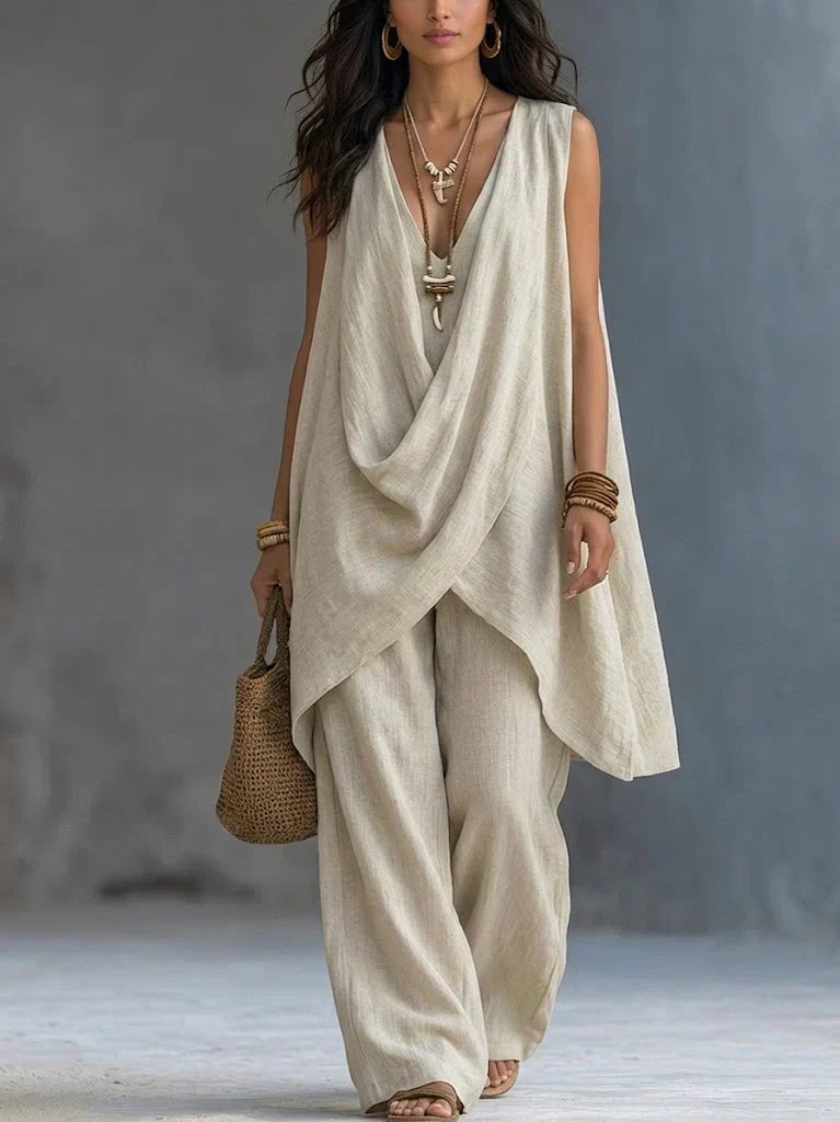 Boho Style Women's Cotton and Linen Set